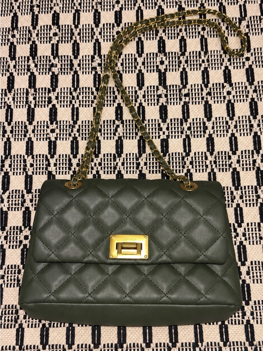 Aldo Quilted Olive Green Shoulder Bag with Gold Chain